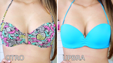 Regular bikini top vs Upbra bikini top push up cleavage